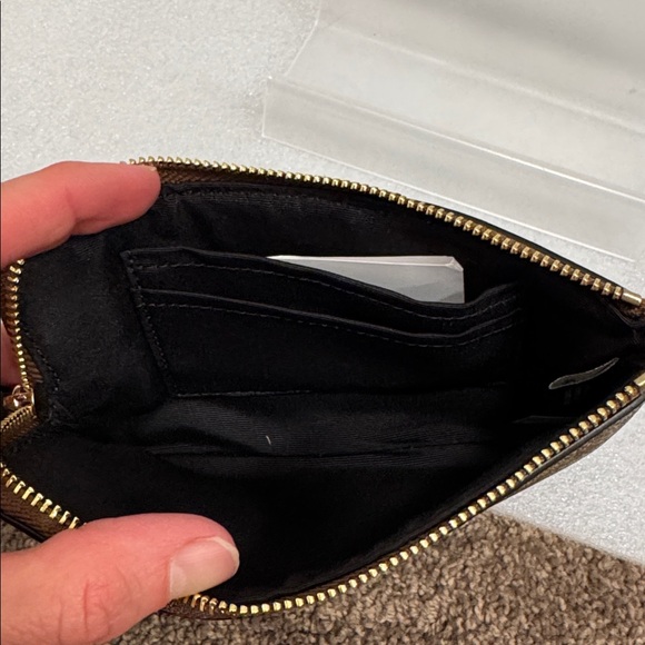Coach Tan and Black Signature logo Wristlet wallet